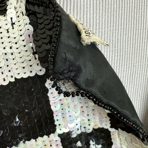 VINTAGE Black and White Checkered Silk Top Size L - Picture 5 of 12